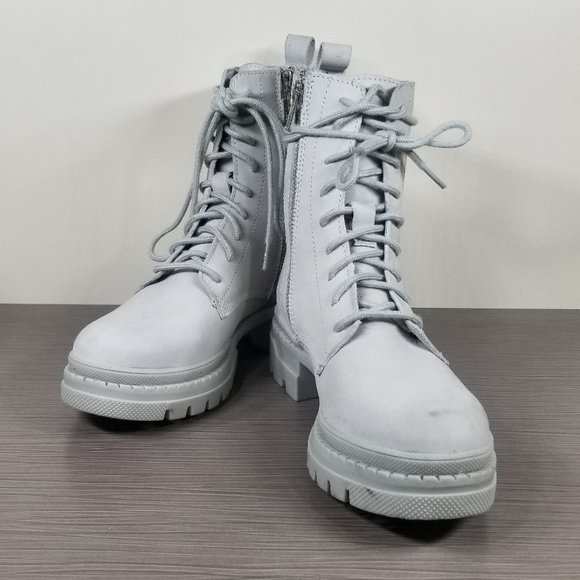 Steve Madden Jamisyn Lace-Up Leather Combat Boot, Light Gray, Womens Size 8 M - Picture 4 of 11